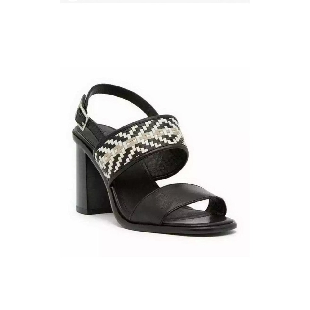 Frye Amy Woven Slingback Sandal Wedge Black White Leather Heels Boho $328 9